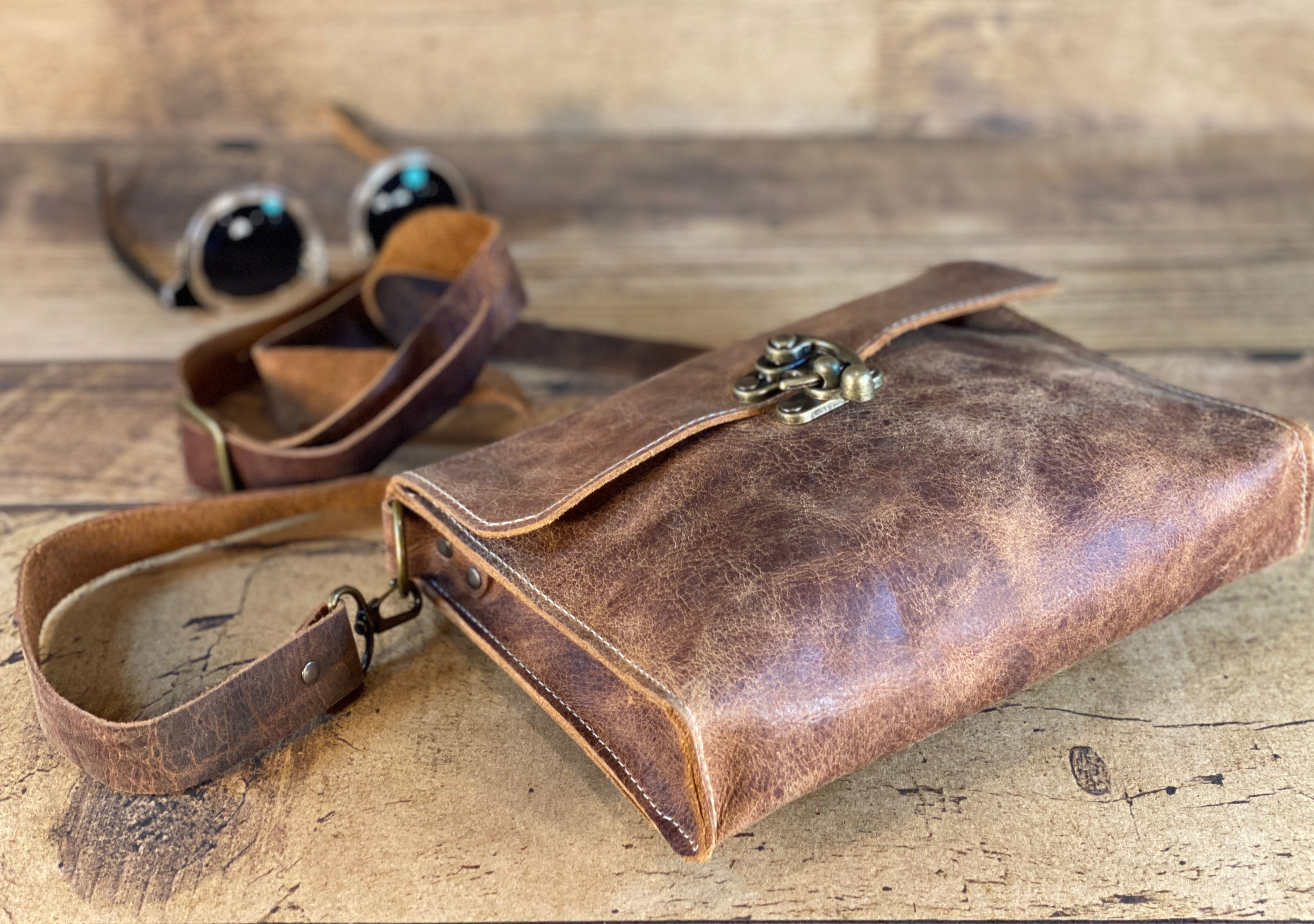 Distressed Buffalo Leather Shoulder Clutch